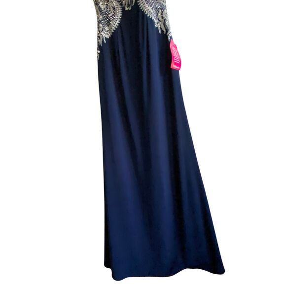 Cachet Navy Blue Rhinestone Beaded Embroidered Long Formal Dress Gown Prom sz 4 - Picture 5 of 13